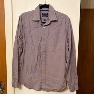Nautica Men's Burgundy Checkered Button-Down Shirt